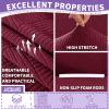 2026 Striped Loveseat Cover 3-Piece (55"-69"), Thick Stretch Sofa Covers for 2 Cushion Couch with Non-Slip Elastic Band & Bottom Ties Stay in Place, Soft Durable Love Seat Slipcovers, Wine Red view 3