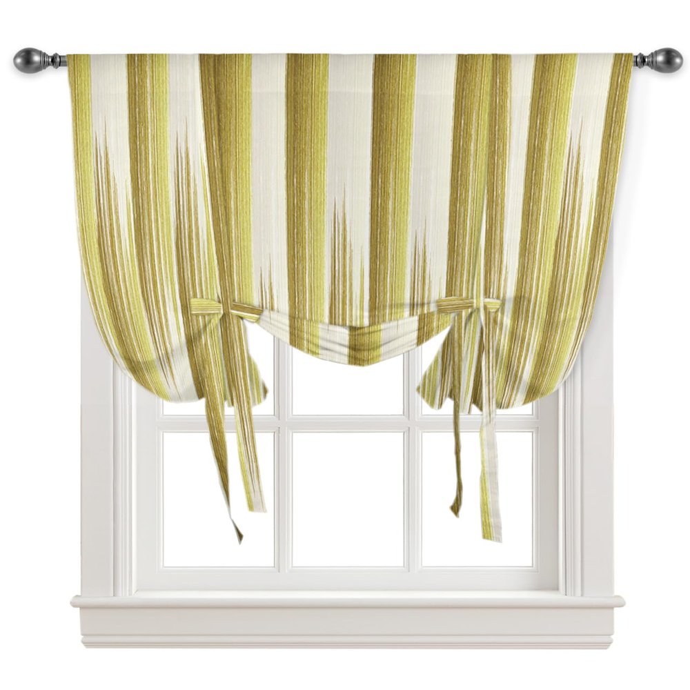 Abstract Minimalist Tie Up Curtains for Kitchen Bathroom Bedroom Windows 63 Inch Length,Balloon Drape Curtains Shade Rod Pocket Drapery Curtain Gold Geometric Metallic Gradient Stripes 1 Panel,52"x45"