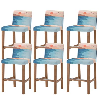 Bar Stool Covers with Backs - Stretch Removable Washable Bar Chair Covers Set of 6 for Short Back Chair (Abstract Watercolor Sunset Landscape Pink)