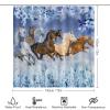 Beautiful Horses 4 Pcs Waterproof Shower Curtain Set,Realistic Modern Winter Forest Farm Animal Horse Blue Flowers with Waterproof Toilet Cover Shower Mat Rugs view 2
