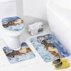 Beautiful Horses 4 Pcs Waterproof Shower Curtain Set,Realistic Modern Winter Forest Farm Animal Horse Blue Flowers with Waterproof Toilet Cover Shower Mat Rugs view 4