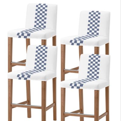 Bar Stool Covers with Backs - Stretch Removable Washable Bar Chair Covers Set of 4 for Short Back Chair (Farmhouse Style Retro Blue Plaid)