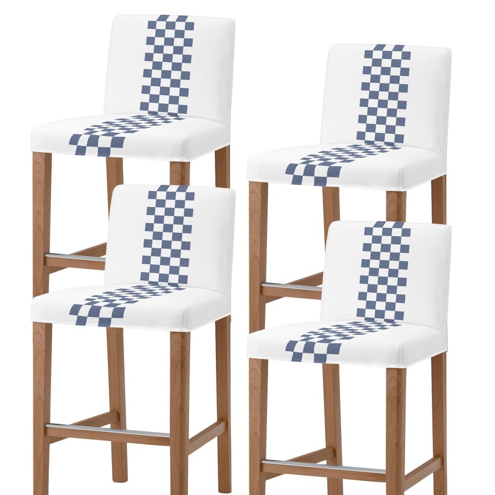 Bar Stool Covers with Backs - Stretch Removable Washable Bar Chair Covers Set of 4 for Short Back Chair (Farmhouse Style Retro Blue Plaid)