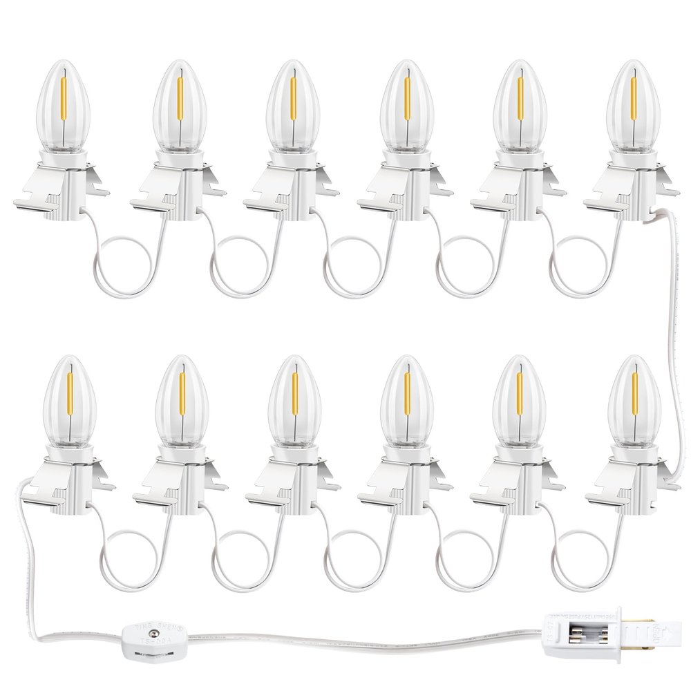 LCMLA C7 Accessory Cord with 12 LED Light Bulbs and Outlet Christmas Village Light 14.76 FT with Spare Fuse Warm White Lamp for Christmas Village Houses Pumpkin Lamp Holiday Decor