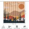 Abstract Mid Century Mountain 4 Pieces Shower Curtain Set,Vintage Nature Landscape Sunset Desert Succulent Cactus Non-Slip Rugs Toilet Lid Cover Bath Mat and Bathroom Curtain view 2