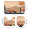 Abstract Mid Century Mountain 4 Pieces Shower Curtain Set,Vintage Nature Landscape Sunset Desert Succulent Cactus Non-Slip Rugs Toilet Lid Cover Bath Mat and Bathroom Curtain view 3