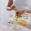 AMZRicher Honey Gnomes Server Waitress Aprons with 3 Pockets, Spring Floral Yellow Summer Bee Black Plaid Half Waist Apron for Cooking Kitchen view 2