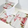 Merry Christmas 3 Piece Bath Rugs Set Santa Claus Gift Holly Berry Wooden Board Non-Slip Bathroom Mats Absorbent Contour Soft Mat Toilet Lid Cover Bathroom Decor Set- 18"x30"+14"x18"+15"x18" view 1