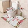 Merry Christmas 3 Piece Bath Rugs Set Santa Claus Gift Holly Berry Wooden Board Non-Slip Bathroom Mats Absorbent Contour Soft Mat Toilet Lid Cover Bathroom Decor Set- 18"x30"+14"x18"+15"x18" view 4