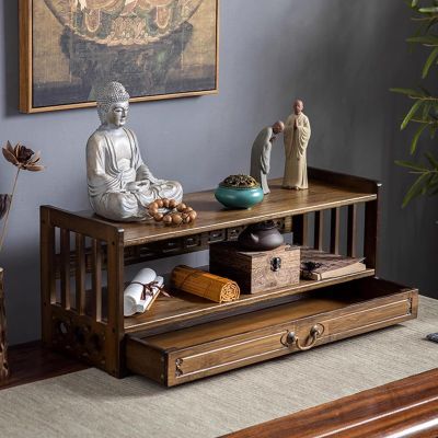 HM&DX Altar Meditation Table with Drawer Storage, Bamboo Spiritual Altar Table,Relax Buddhist Table Tea Table for Prayers Divination Worship Personal Spiritual Space (2-Layer 69CM(27.1"), Walnut)