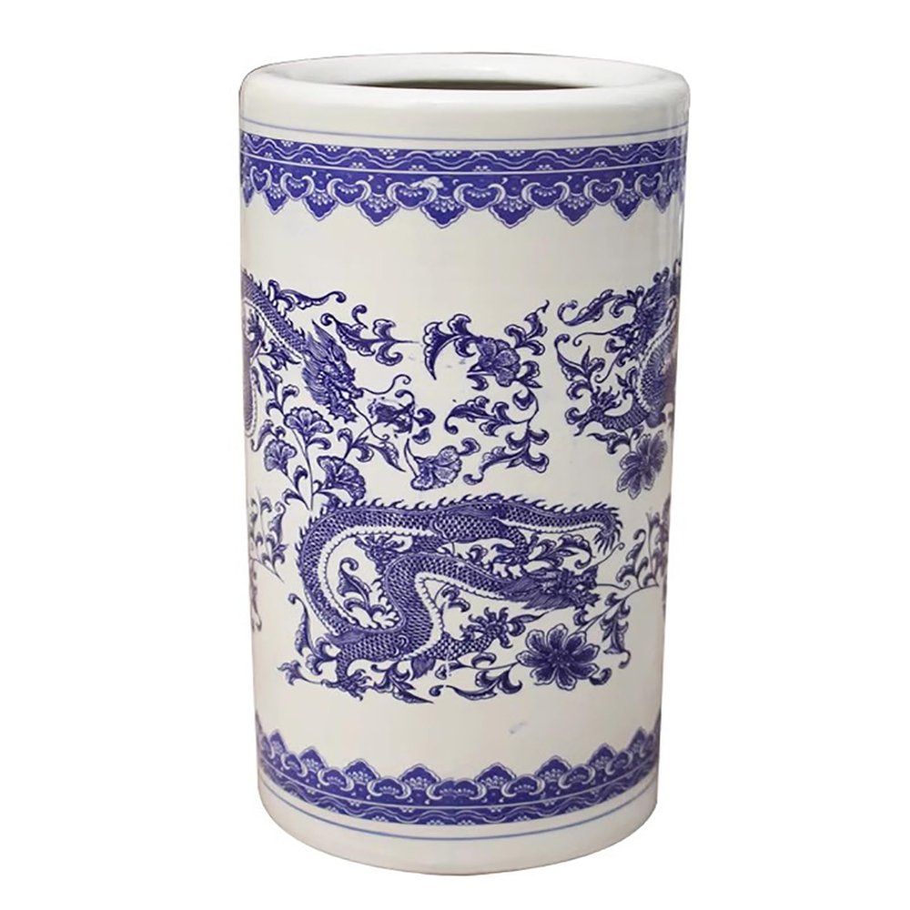 HM&DX Porcelain Umbrella Stand,Floral Blue & White Ceramic Umbrella Rack,Traditional Umbrella Holder Entryway Decor for Canes Walking Sticks