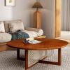 HM&DX Round Coffee Table with Rattan Woven Base,Rubber Wood Center Table,Modern Circle Side Table for Living Room Bedroom Farmhouse(35.5", Dark Brown) view 1