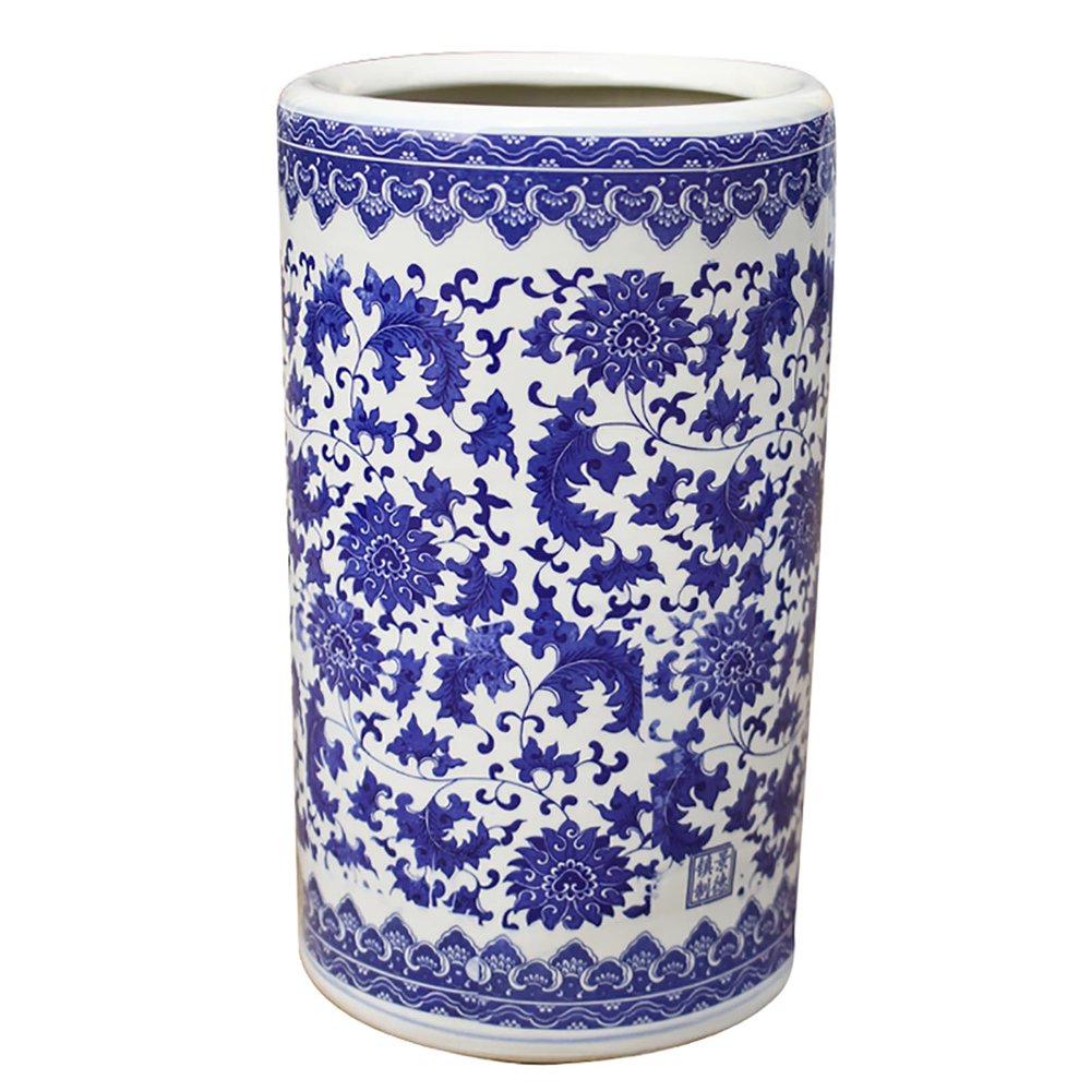 HM&DX Porcelain Umbrella Stand,Floral Blue & White Ceramic Umbrella Rack,Traditional Umbrella Holder Entryway Decor for Canes Walking Sticks