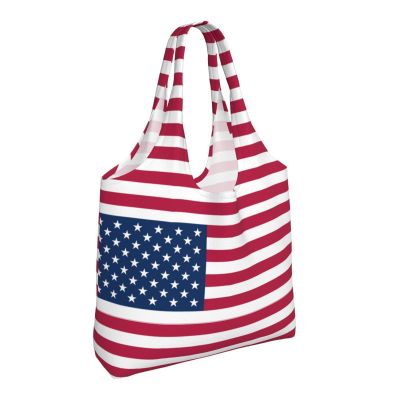 United States Canvas Tote Bags For Women Men Reusable Shopping Grocery American Usa National Flag Bag