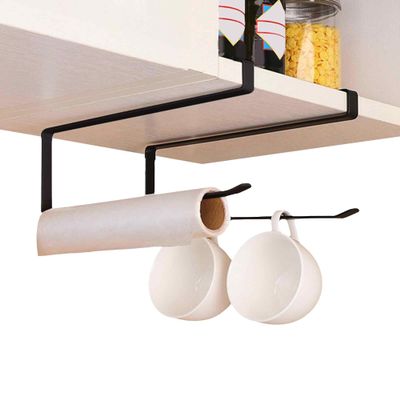 Tbest Paper Towel Holder,Kitchen Cabinet Steel Roll Paper Holder Paper Towel Rack Hanger Storage Organizer Black