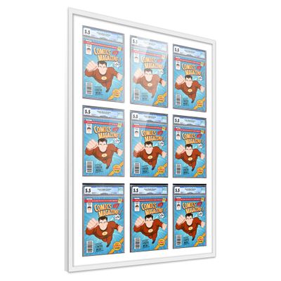 Comic Book Frame Wall Display with Mat for 9 CGC, CBCS OR PGX Graded Comics - White Comic Frame for 8.125x13 Comics