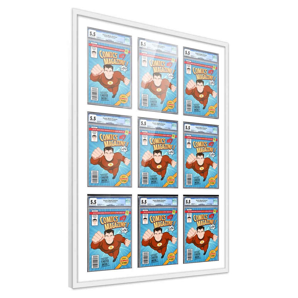 Comic Book Frame Wall Display with Mat for 9 CGC, CBCS OR PGX Graded Comics - White Comic Frame for 8.125x13 Comics