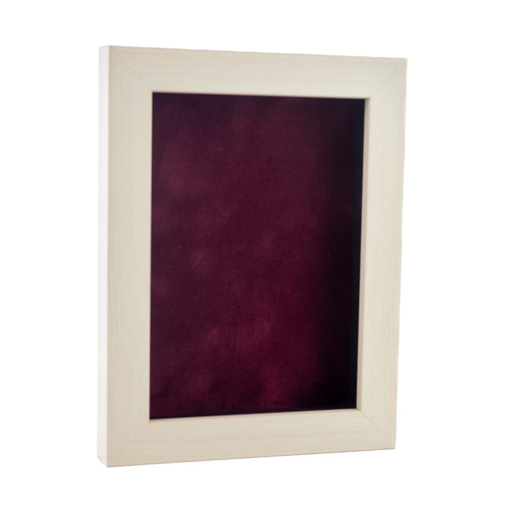 11x17 White Washed Shadowbox Frame - Shadow Box Frame Interior Size 11x17 by 7/8" Deep - Dark Berry Acid-Free Suede Backing - Includes Shatter Resistant Acrylic, Backing, Hardware - Usable Depth: 5/8"