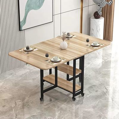 Folding Dining Table Drop Leaf Table for Small Spaces with Storage Racks Multifunctional Space Saving Table Extension Dinner Table for Kitchen Bedroom Dining Room (Color : Walnut a, Size : L:100cm)