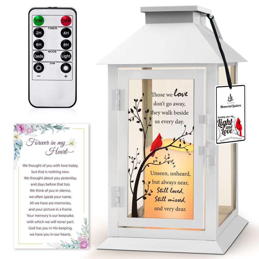 HN HAIINAA Memorial Lantern Bereavement Gifts in Memory of Loved One - Remembrance Sympathy Gifts for Loss of Mother or Father with LED Candle and Remote