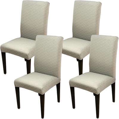 Stretch Short Dining Chair Covers 4 6 Pack Lattice Chair Covers, Stretch Spandex Jacquard Parsons Dining Room Chair Seat Protector Slipcovers for Home Dining Room Hotel Ceremony (Color-Grey, 4)
