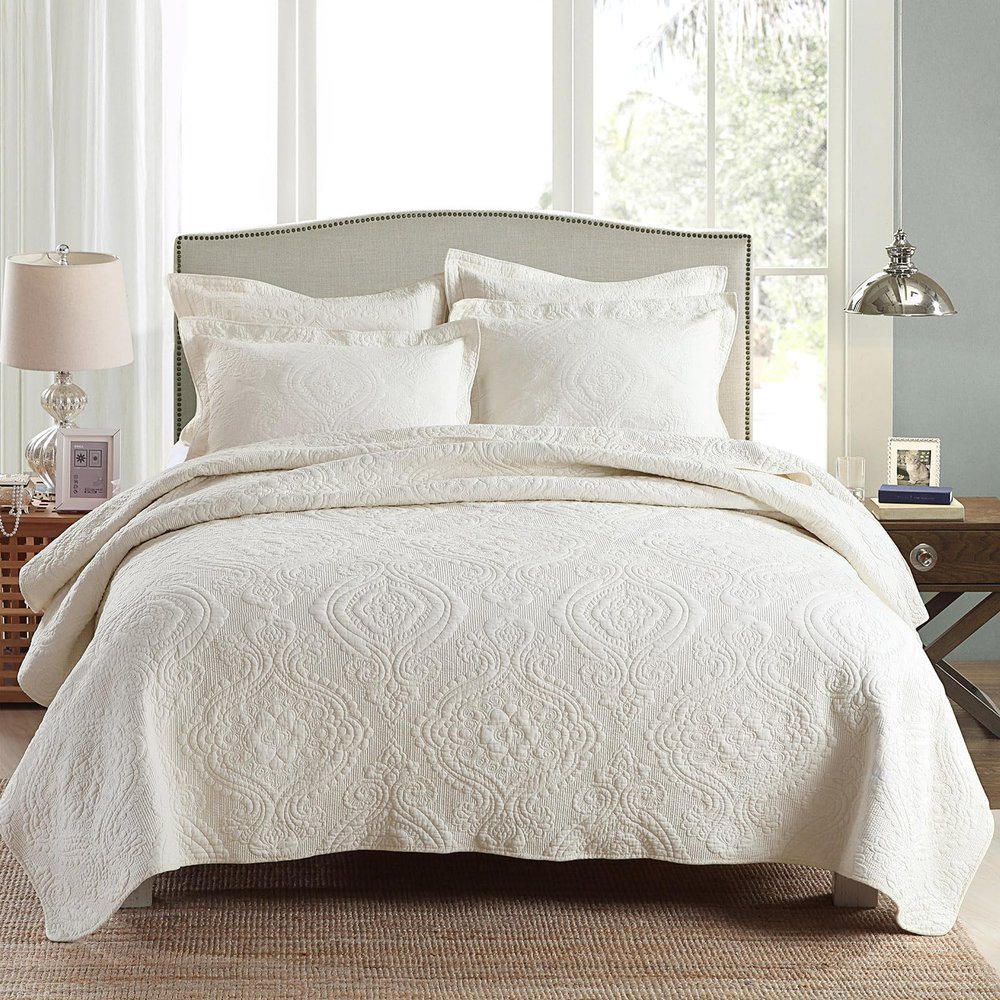 mixinni Quilt Beige Queen 3-Piece Paisley Pattern Elegant Quilt Set Queen Size Lightweight Bed Cover Soft Bedspreads Coverlet Set-(Beige, Queen Size)