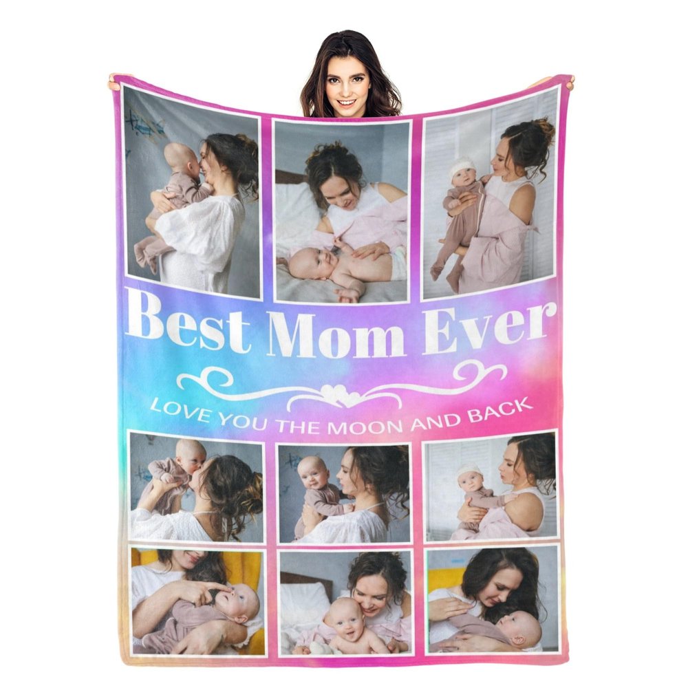 Esthqetic Custom Blanket With Picture Custom Photo Blanket Personalized Valentines Day Blanket with Pictures Customized Mothers day Photo Throw Blanket Custom Birthday Gifts for Kids Wife Women