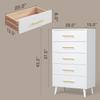Aiho 5 Drawer Dresser, Tall Dresser with Metal Handles, Wood Storage Organizer for Bedroom, Hallway, or Entryway, White view 3
