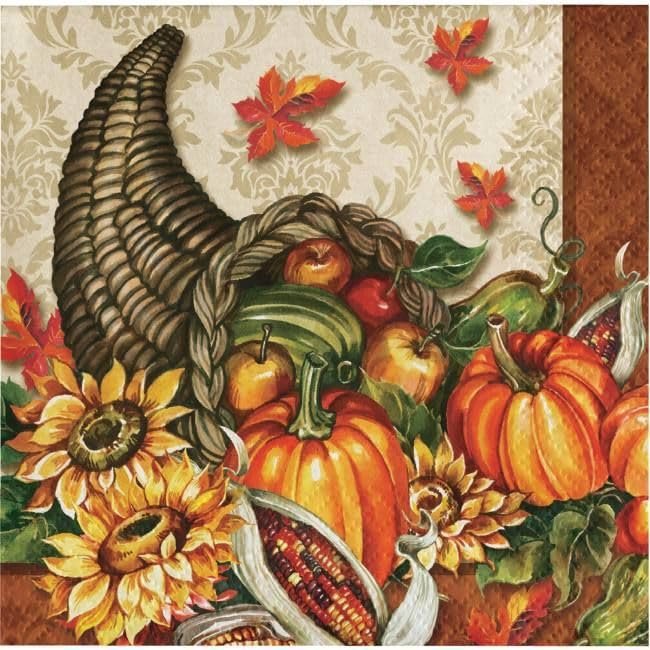 Harvest Cornucopia Paper Beverage Napkins 16 Pack