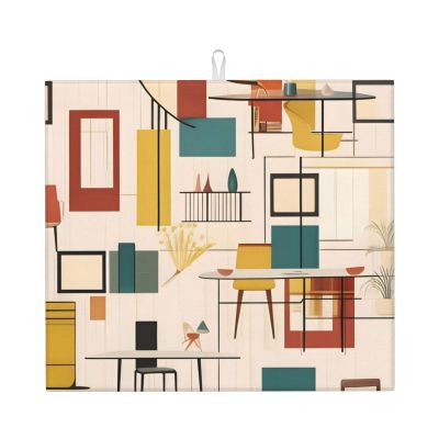 Mid Century Modern Washable Kitchen Countertop Drying Mat 16x18in For Halloween Christmas Housewarming Gift Dishes Drainer
