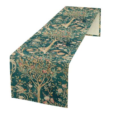 William Morris Original Design Vintage Flowers Green Botanical Printed Table Runner Vintage Floral Table Runner for Dining Table Decor 13 x 36 Inch