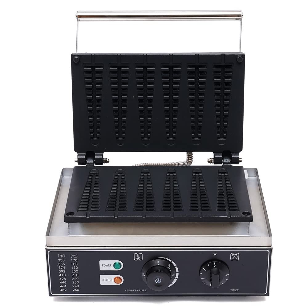 Hteedy Electric Stick Waffle Maker, 1550W Commercial Nonstick Waffle Maker 6 Sticks Electric Waffle Baker Machine Non-Stick Stainless Steel Baker Machine, Temperature 50-300 (122-572)