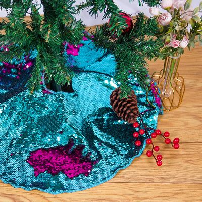 Christmas Tree Skirt 24 Inches Turquoise to Hot Pink Mermaid Sequin Tree Skirts 24 Inches Small Round Tree Skirt for 1.5ft Xmas Trees Indoor or Outdoor