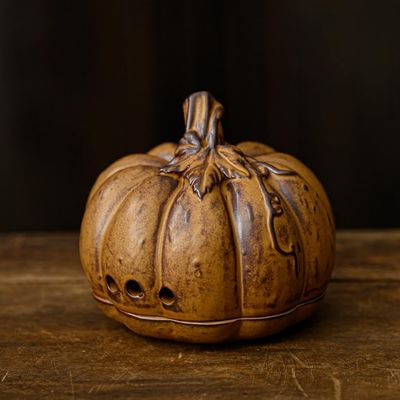 Ceramic Incense Burner for Sandalwood Incense, Palo Santo, Sage Cone and Frankincense Pumpkin Stick Holder for Yoga Studio Living Room Home Decor (Color : Brown, Size : 10 * 10 * 9.5cm)