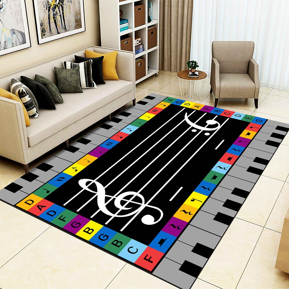 Piano Staff Area Rug,3x4ft, for Kids, Colorful Musical Notation Alphabet Children's Carpet, with Non-Slip Backing Low Pile Rug, Soft Non-Shedding Non-Slip Rug for Boys Girls Teen
