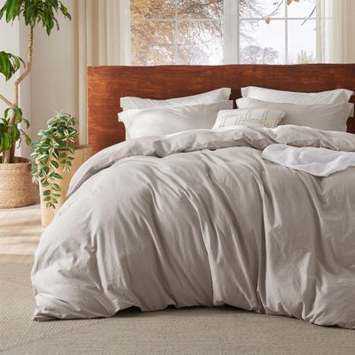 Bedsure 100% Washed Cotton Duvet Cover Twin - Natural Minimalist Cotton Duvet Cover Linen Like for All Seasons - GentleSoft Plain Simple Bedding (Natural, Twin, 68"x90")