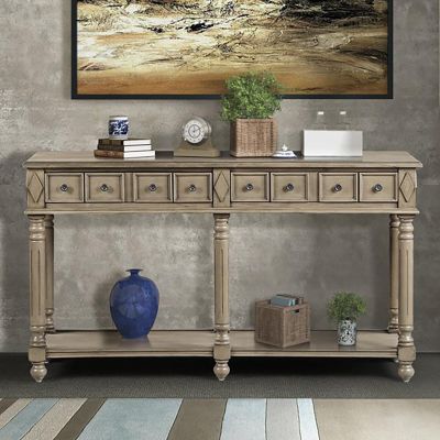 ATGHYURT Farmhouse Console Table,Sideboard Buffet Cabinet with 2 Drawers in Same Size and Bottom Shelf, 58" Long Sofa Narrow Long Hallway/Entryway Table for Home Living Room Entryway