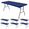 6 Pack Stretch Fabric Table Top Cap Cover, fits 8' Tables, Spandex Table Covers Washable Elastic Rectangle Tablecloth Protector for Indoor Outdoor Party Picnic Wedding, Navy Blue, 30" W x 96" L view 1