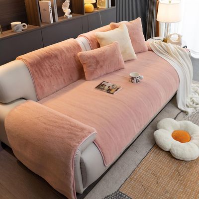 vctops Luxury Faux Fur Thick Warm Couch Sofa Cover Super Soft Minky Fuzzy Sectional Couch Covers Fluffy Non-Slip Sofa Slipcover Furniture Protector (Pink,36"x36")