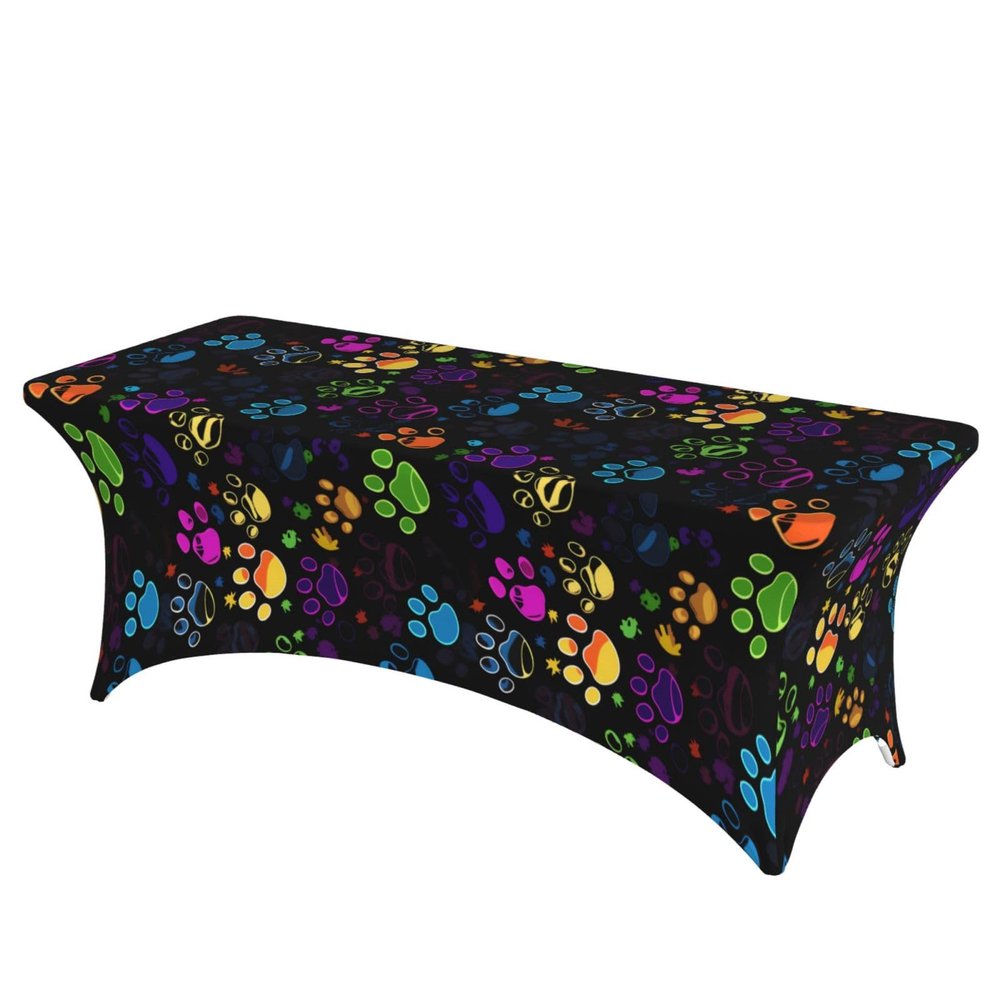 Nameapo Spandex Tablecloth 6FT Stretch Rectangular Patio Tight Fitted Table Covers for Holiday Dining Party 72 x30Inch Colorful Dog Paw Print Pattern