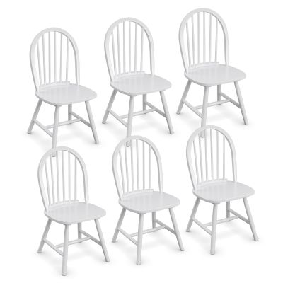 POWERSTONE Dining Chairs Set of 6, Wood Windsor Chairs with Spindle Back Country Farmhouse Dining Chair Kitchen Room Chair White