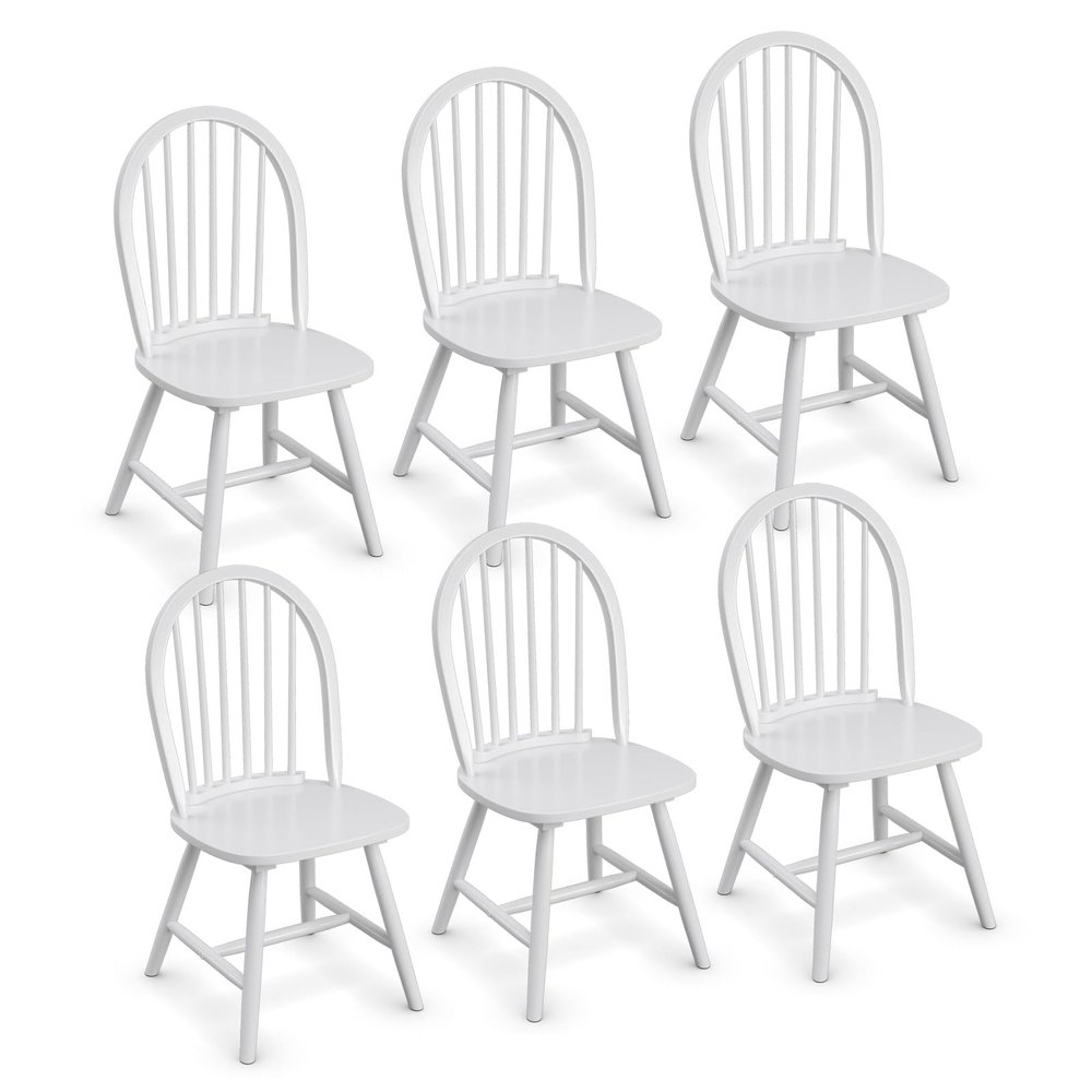 POWERSTONE Dining Chairs Set of 6, Wood Windsor Chairs with Spindle Back Country Farmhouse Dining Chair Kitchen Room Chair White