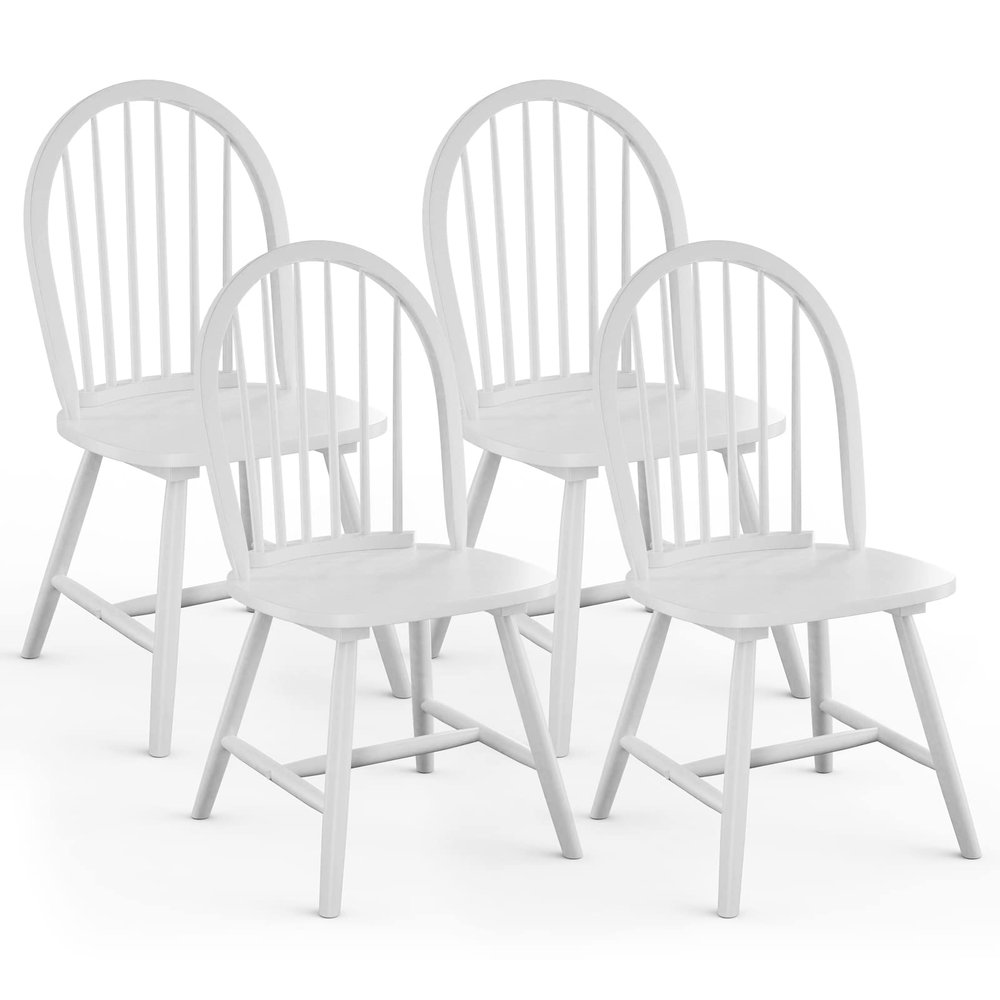 POWERSTONE Dining Chairs Set of 4, Wood Windsor Chairs with Spindle Back Country Farmhouse Dining Chair Kitchen Room Chair White