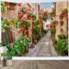 LB European Scenery Tapestry, Italy Stone Street View of Tuscany with Rock Houses Wall Tapestry for Bedroom, Floral Leaf Wall Hanging Tapestry Wall Art for Living Room Home Decor, 80W x 60L Inches view 1