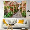 LB European Scenery Tapestry, Italy Stone Street View of Tuscany with Rock Houses Wall Tapestry for Bedroom, Floral Leaf Wall Hanging Tapestry Wall Art for Living Room Home Decor, 80W x 60L Inches view 3