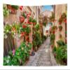 LB European Scenery Tapestry, Italy Stone Street View of Tuscany with Rock Houses Wall Tapestry for Bedroom, Floral Leaf Wall Hanging Tapestry Wall Art for Living Room Home Decor, 80W x 60L Inches view 4