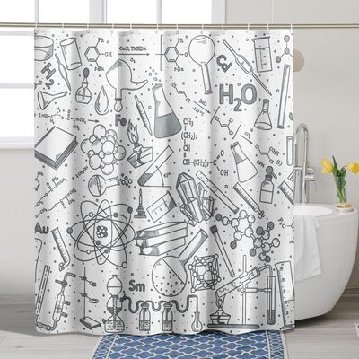 GDHBLING Science Shower Curtain Chemistry Graffiti Educational Shower Curtain for Kids Cartoon Fun Weighted Bathroom Decor Cloth Fabric Shower Curtain for Walk in Shower Washable,White,72x72 Inch