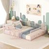 Aiuyesuo Modern Queen Size Floor Bed, Metal Floor Bed Frame with Fence and Door, Versatile Floor Bed for Kids Teens Adults Boys Girls, Easy Assemble (Pink-Q852) view 1