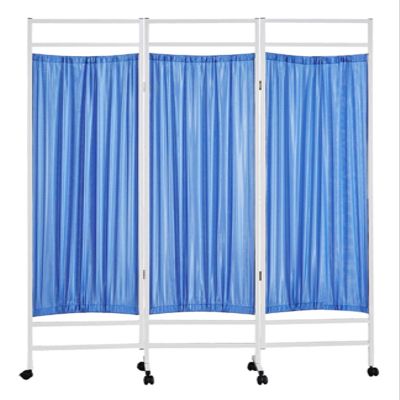 6 foot Tall Folding Room Divider Privacy Screen, 3 4 5 6 7 8 Panel Cloth Shelter Temporary Wall Partition on Wheels, for Clinic/Hospital/Massage Room, Iron Frame ( Color : Blue , Size : 3 Panel-150cm