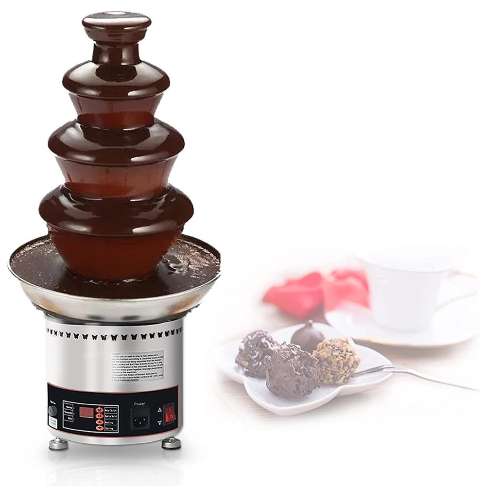 4 Tiers Stainless Steel Chocolate Fondue Fountain,Digital Display Commercial Electric Chocolate Fountain Machine,7-Pound Capacity,Easy To Assemble,for Wedding Party